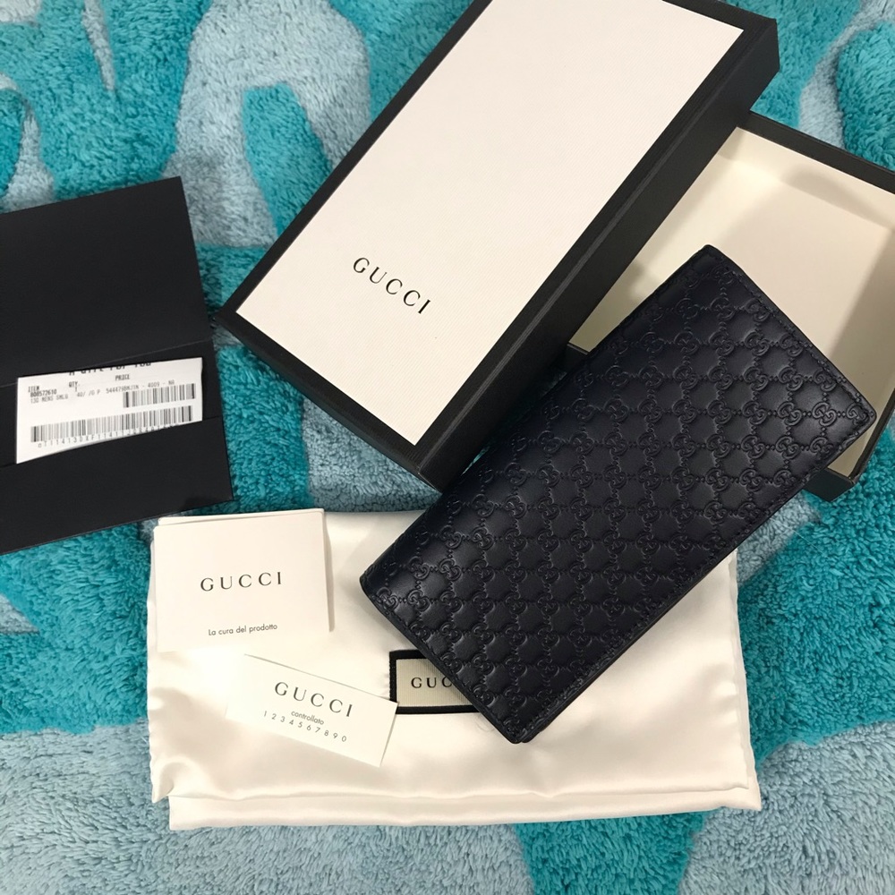 NEW Gucci GG Logo Leather Bifold Long wallet